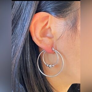 3 For $35 Sterling Silver Plated Beaded Double Hoop Earrings
